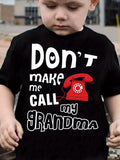 Boys' Don't Make Me Call My Grandma T-Shirt in Black with a Red Telephone Graphic and Short Sleeves
