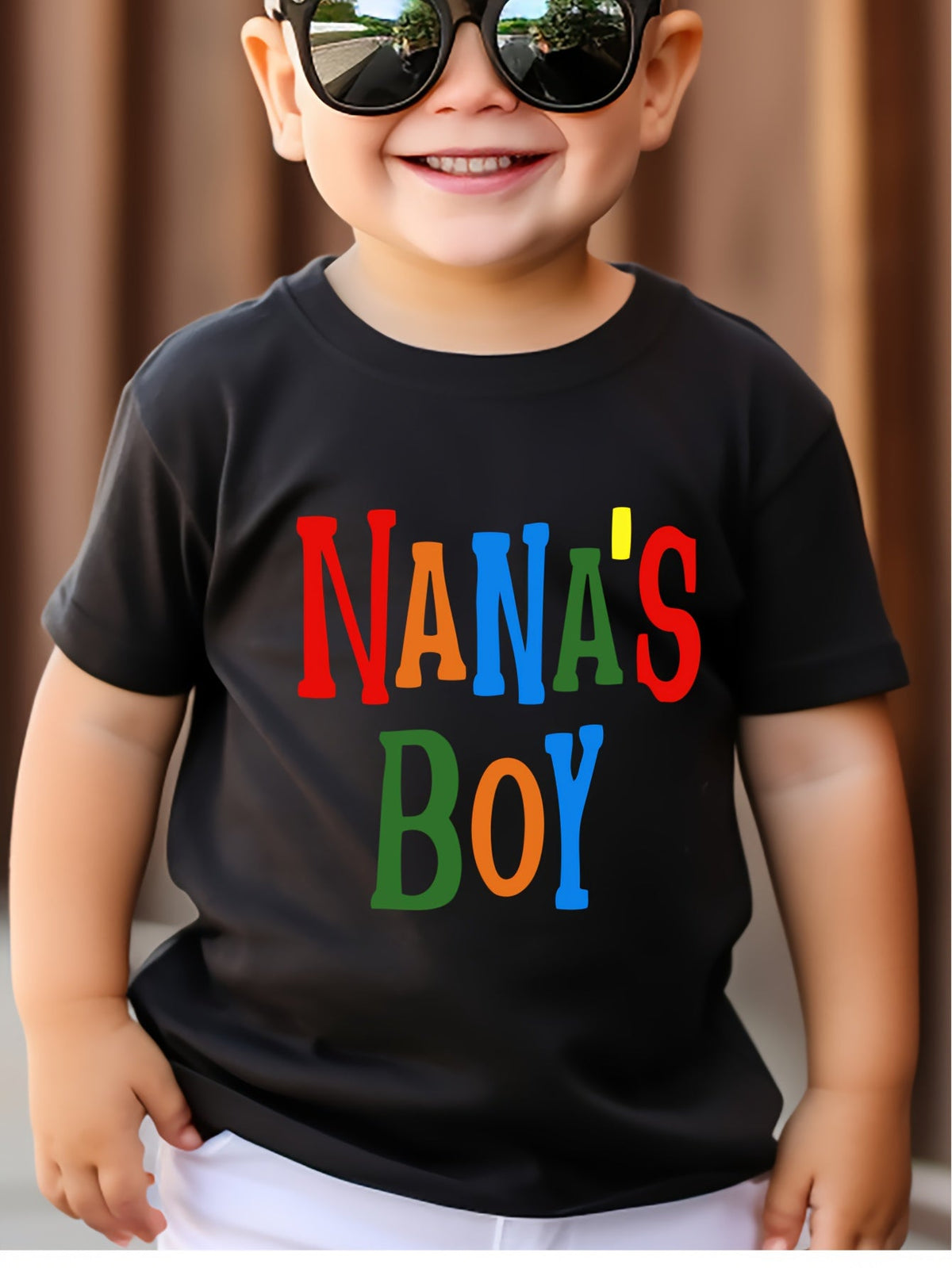 Boys' Nana's Boy Cotton T-Shirt in Black with Bright Multicolor Lettering for Playful Everyday Family Outfits
