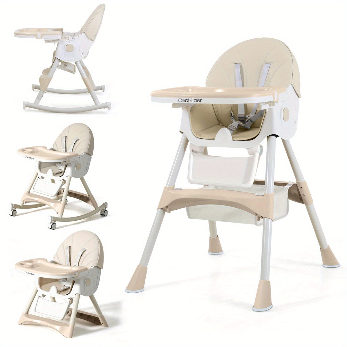Folding Baby High Chair with an Adjustable Backrest and Feeding Tray for Supervised Mealtimes