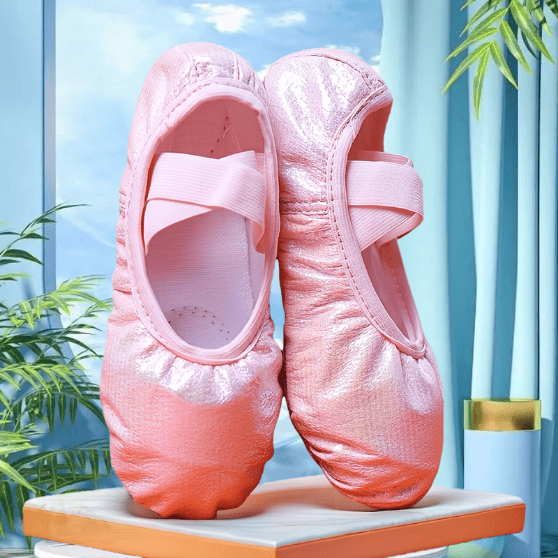 Girls' Split Sole Ballet Slippers with Crossed Elastic Straps in Shimmery and Pastel Rainbow Styles